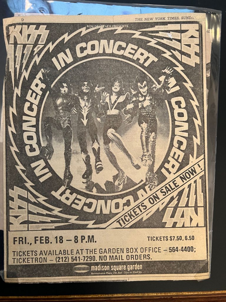 NY Times ad of Kiss in concert feb 18 1977 madison square garden